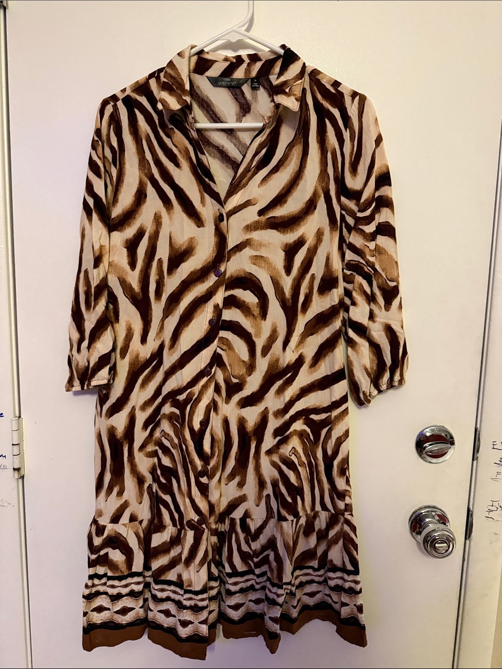 Mlle Gabrielle Cream and Brown Animal Print Midi Dress
